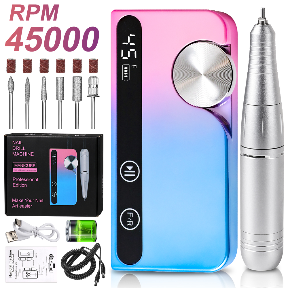 Electric Nail Drill, 45000 RPM Cordless, With 12 Bits, For Acrylic Gel Nails USA