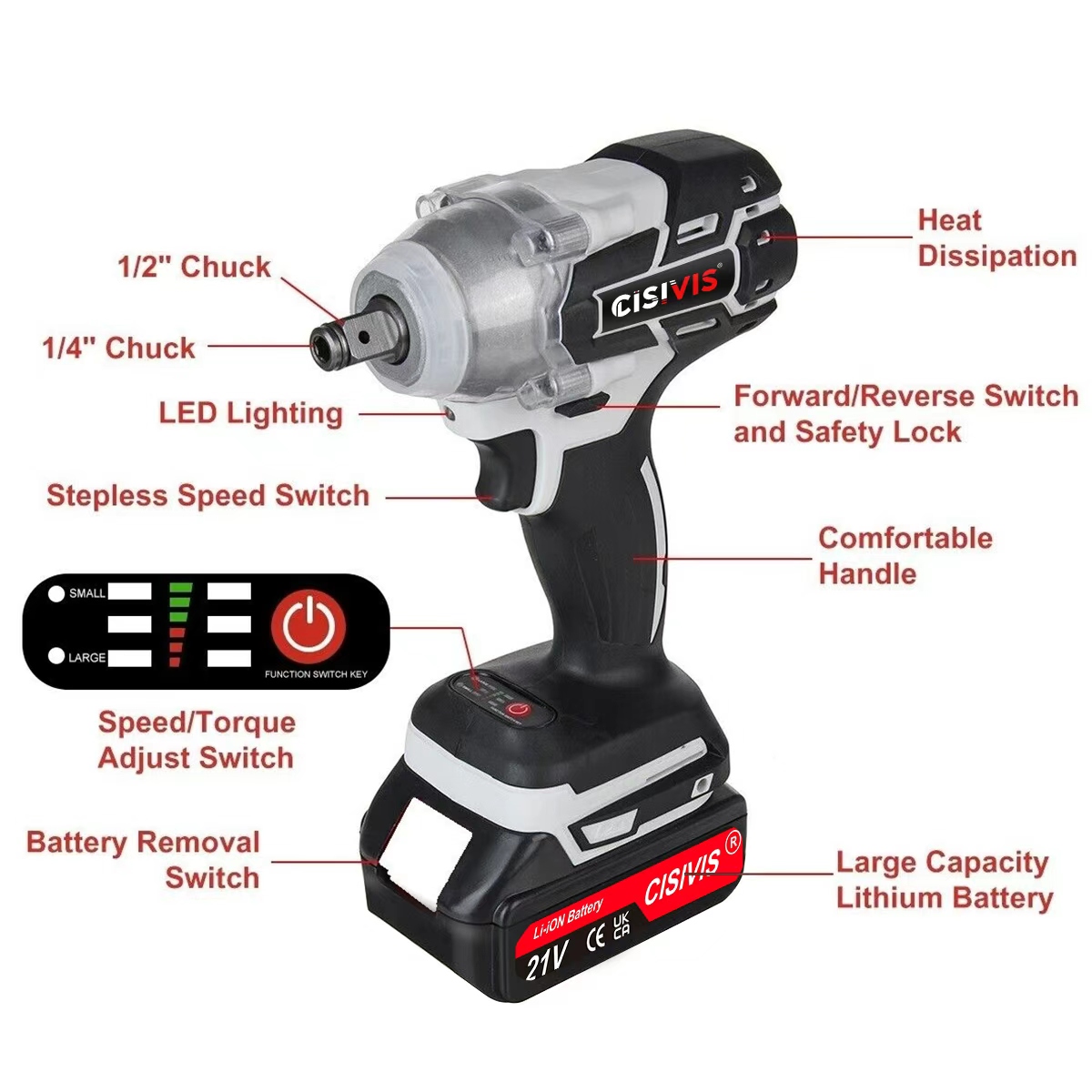 1OOO Nm Brushless Cordless Electric Impact Wrench Gun Ratchet Driver W Battery