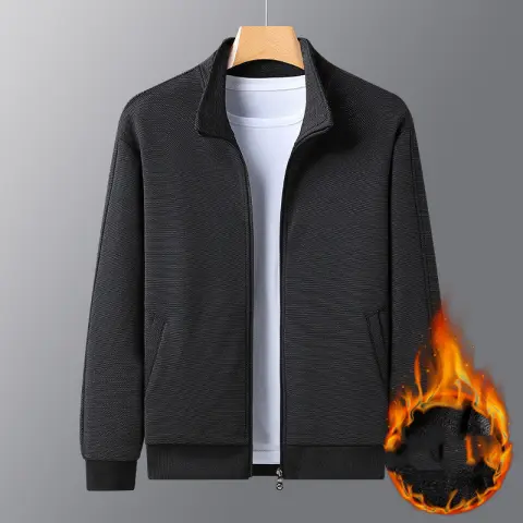 Dad Wears a Jacket with a Stand-up Collar