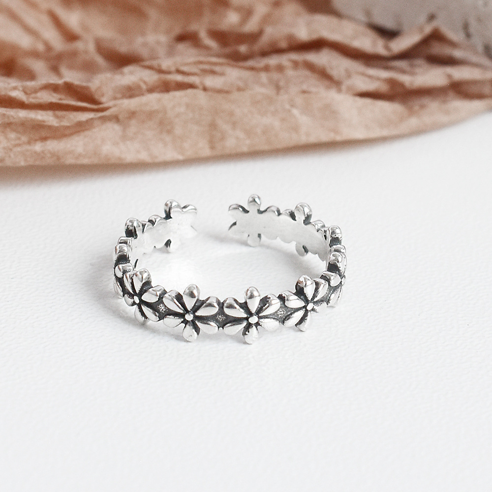 Ins Temperament Cold Wind Jewelry S925 Sterling Silver Retro Daisy Ring