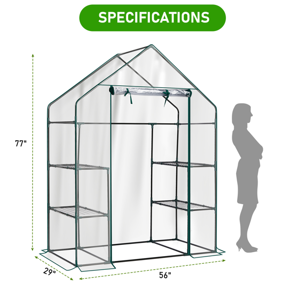 Mini Walk-in Greenhouse With PVC Cover, 4-Shelf Indoor Outdoor Plant Gardening Green House For Garden Backyard, 56inch X 29inch X 77inch, Transparent — foto 9