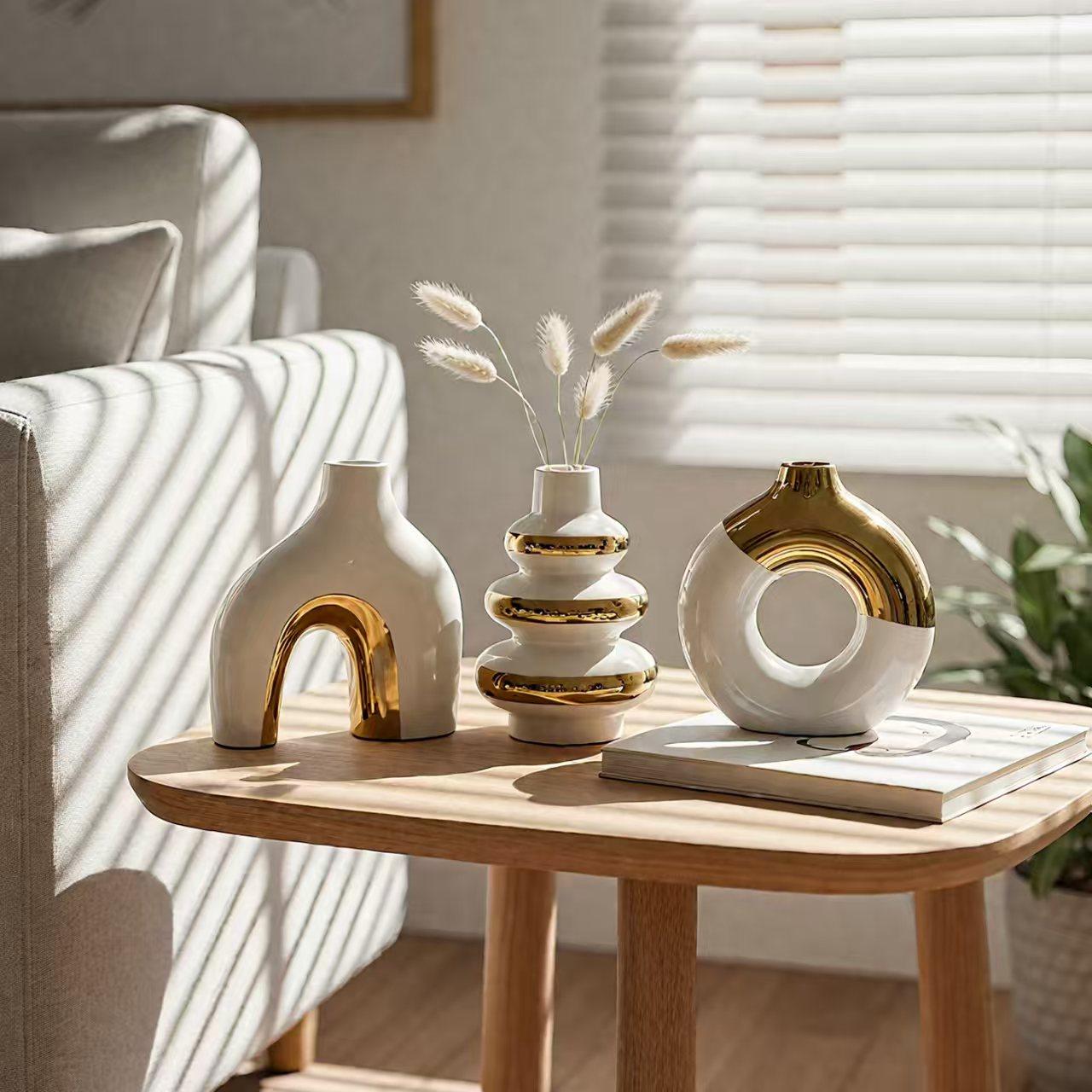 3pcs Nordic Creative Luxury Modern Simple Electroplated Ceramic Flower Vase, Home Decor Ornament Gift For Water Cultivation 7