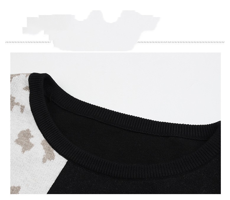 Women's Color Contrast Round Neck Pullover Casual Style Sweater Top