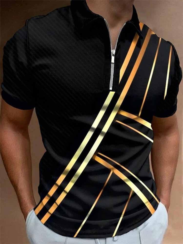 Title 5, New Mens Lapel Collar Stripe Patchwork Short S...