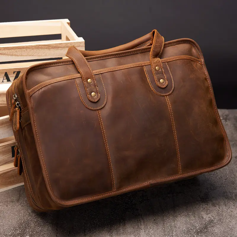 Large Capacity Retro Crazy Horse Leather Briefcase