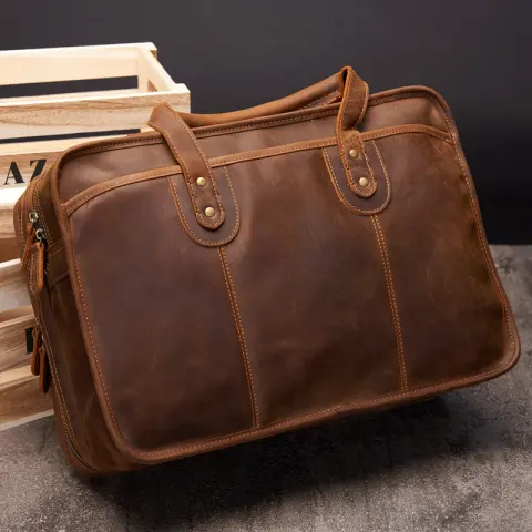 Large Capacity Retro Crazy Horse Leather Briefcase for Men