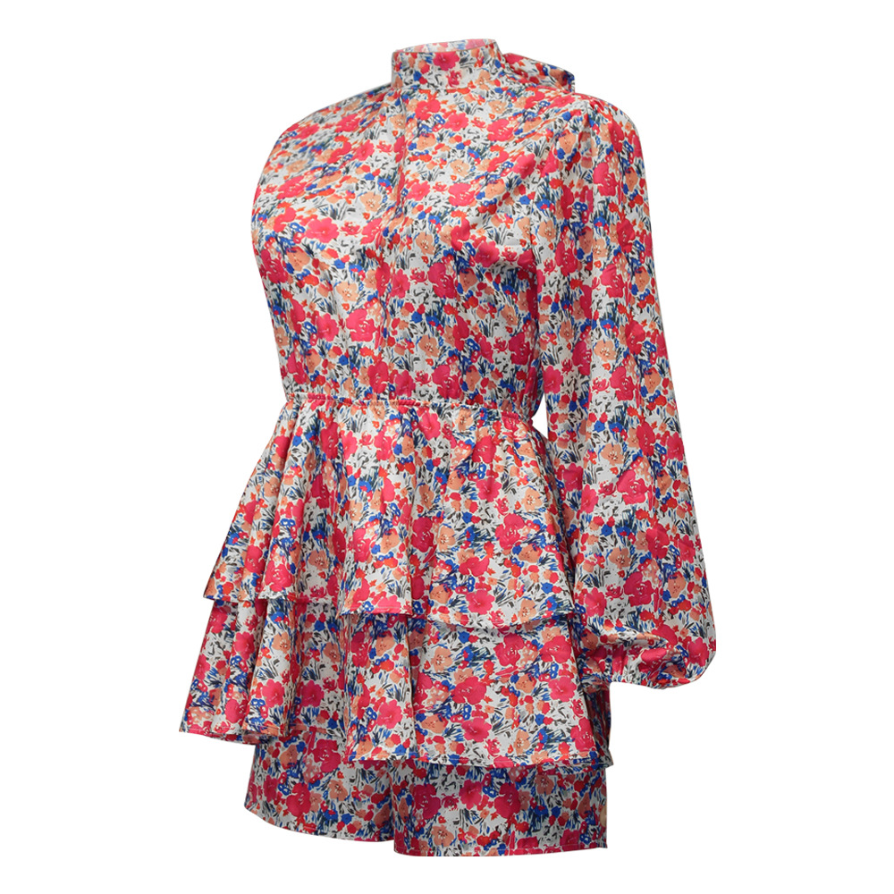 Floral Long Sleeve Ruffle Open Back Casual Dress - Image 2