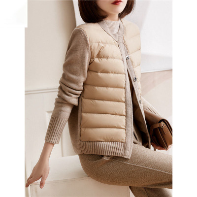 Simple Long-sleeved Knitted Women's Stitching Cotton Jacket