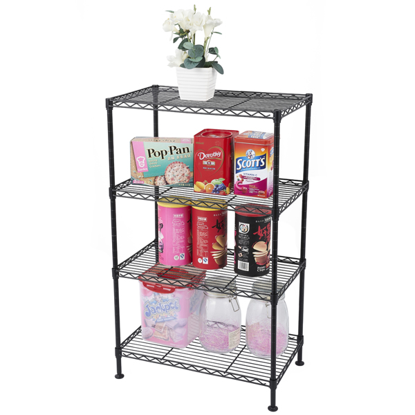 Four Layer Metal Household Shelf, Adjustable, 50X30X80cm, Black