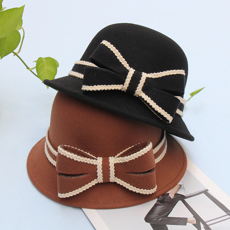 Women's Stitched Bow Solid Color Feather Hat