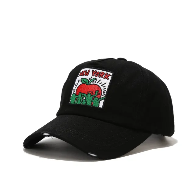 Embroidery Patch Retro Hole Dome Baseball Cap Student Sun Hat Black - Shop at LoveMi