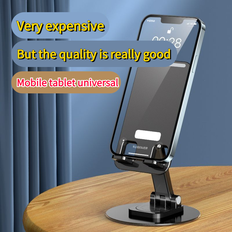 Foldable Phone Stand For Desk - Height Adjustable Cell Phone Holder Portable Cellphone Cradle Desktop Dock Metal Base 360 Degree Rotatable Compatible With Phone Tablet PC