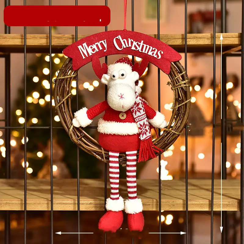 Christmas Vine Wreath Garland Snowman Door Hanging Old Man Elk Puppet Decoration