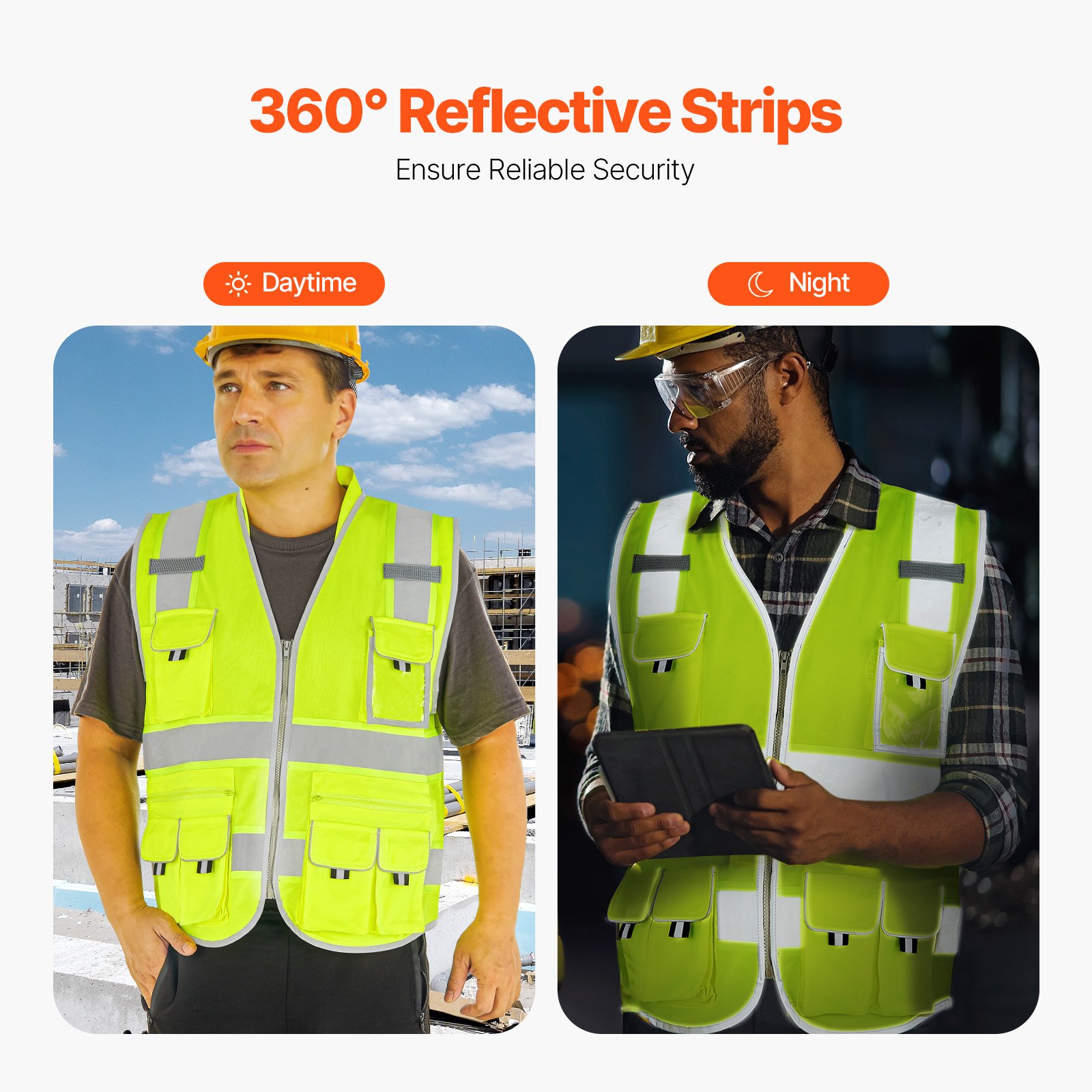 Safety Vest Reflective Yellow Work Vest With 10 Pockets For Men & Women image 2