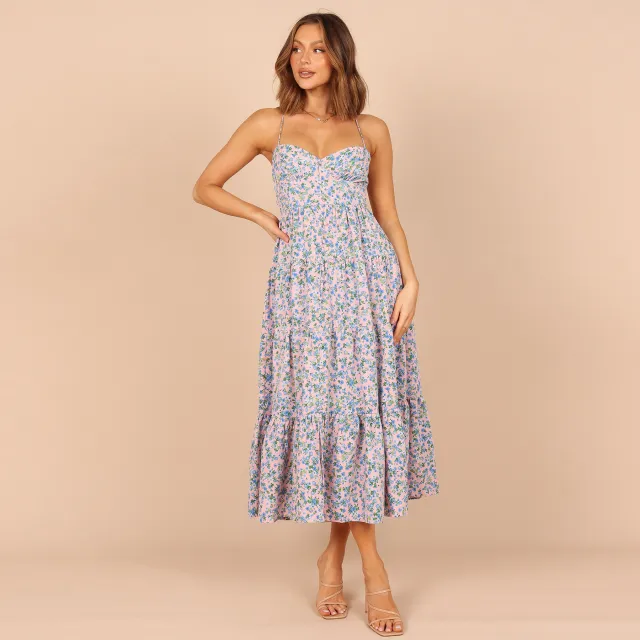 Floral Split Strap A line Dress Purple - Shop at LoveMi