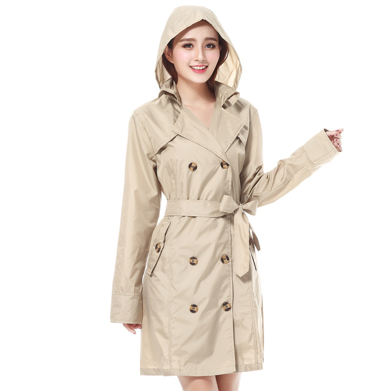 Retro British Style Women's Raincoat Fashion Big Belt Waist