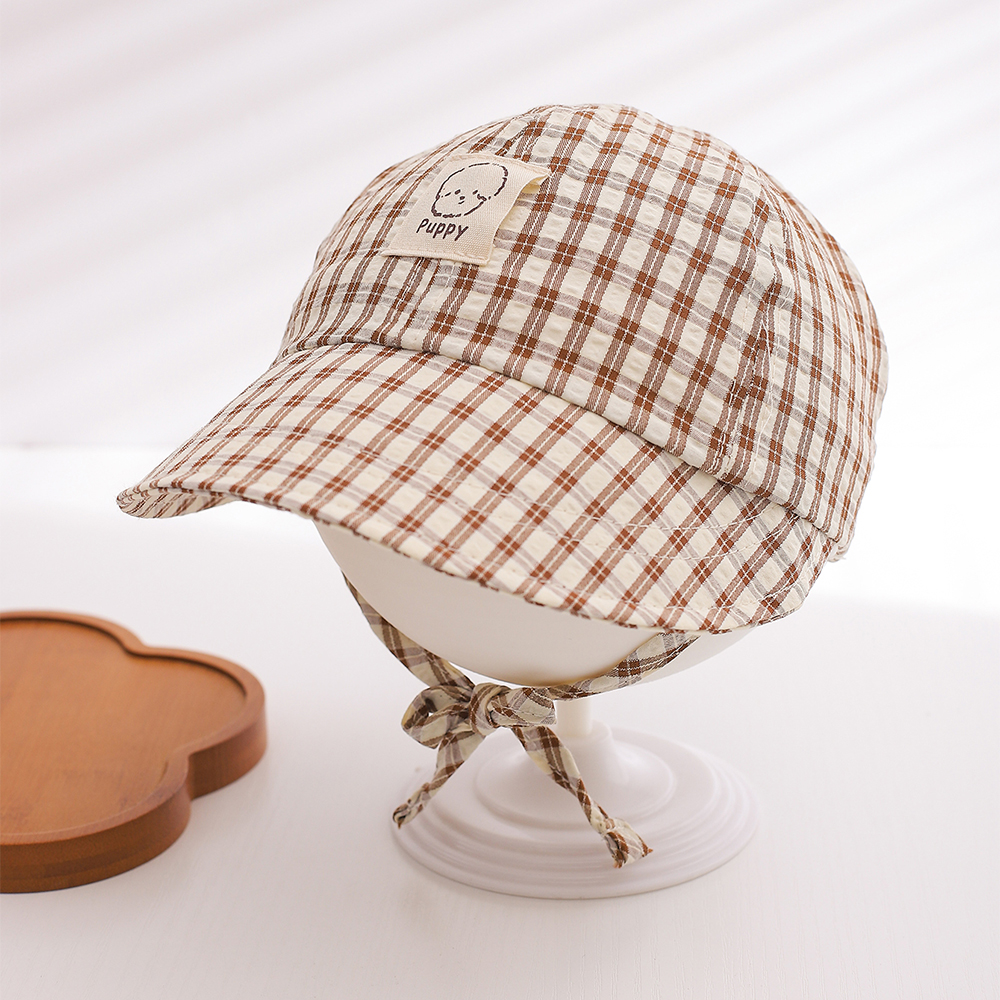 Summer Baby Checkered Lace-up Fisherman Hat For Boys And Girls - Sun Protection Wide-brimmed Baseball Cap For Daily Outdoor Use 2