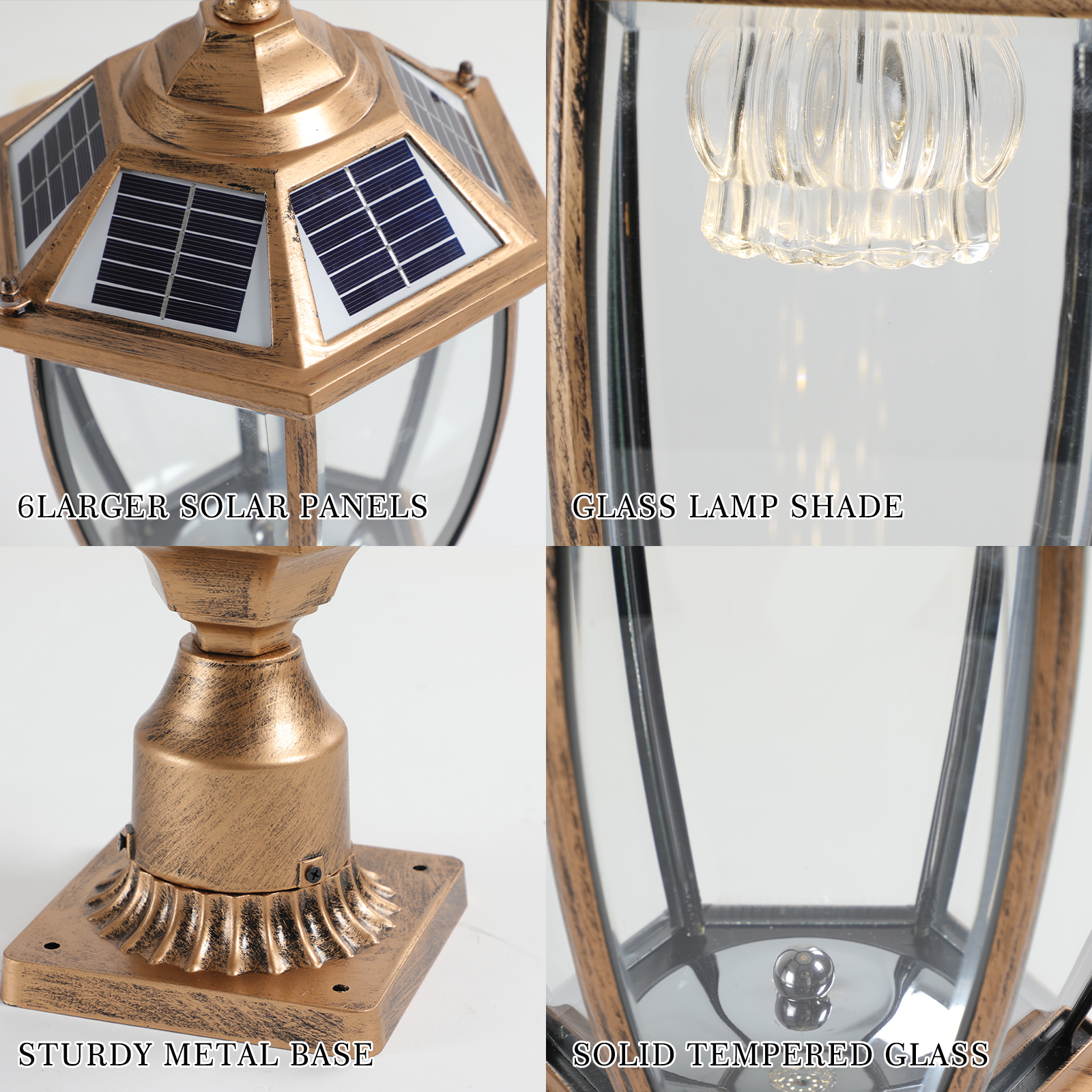 20 H  Golden Solar Powered LED Outdoor Lantern, Vintage Garden Light With Elegant Glass Design For Pathways, Yards, And Patios 2-Pack