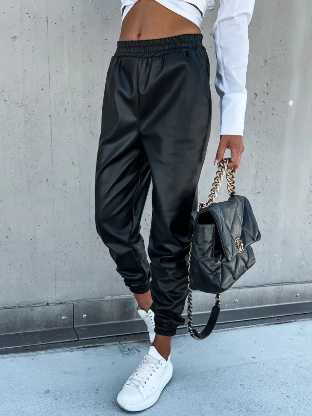 Temperament Mid length Casual Leather Pants Pocket Women Black - Shop at LoveMi