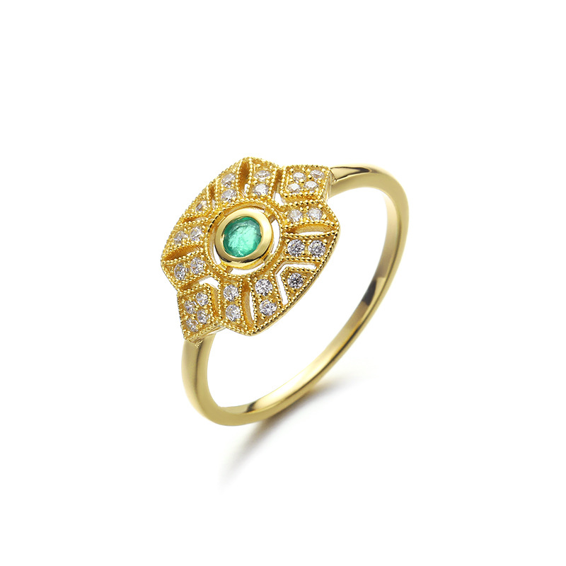 Women's Natural Emerald Zircon Ring
