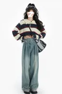 Striped Sweater Pleated Jeans
