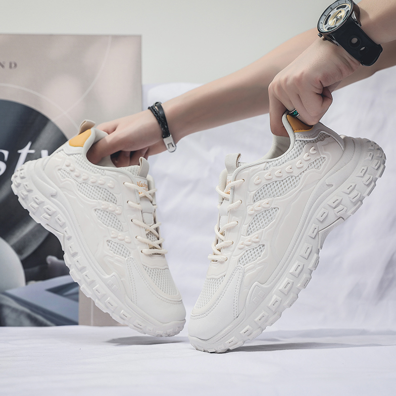 Men Black Safety Work Sneakers, Breathable Anti-slip Tire Sole Height Boost Trendy Dad Shoes