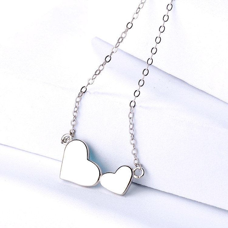 Sterling Silver Double Heart Enamel Heart Pendant Necklace Female Simple Fashion Clavicle Chain