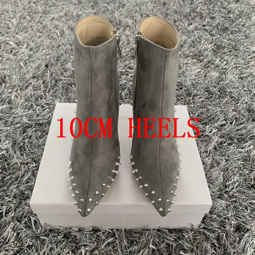 Suede Pointed Gray Rivets Women's Boots Side Zipper British Style Martin Boots
