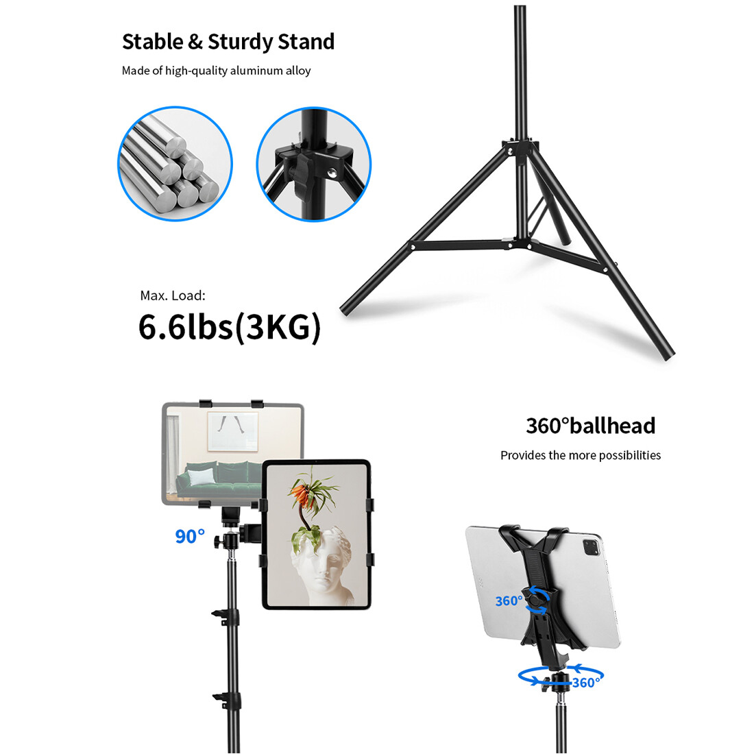 NEW 79 2m Tablet Floor Stand Tripod Stable Phone Holder Mount 4-10.6 Smartphone