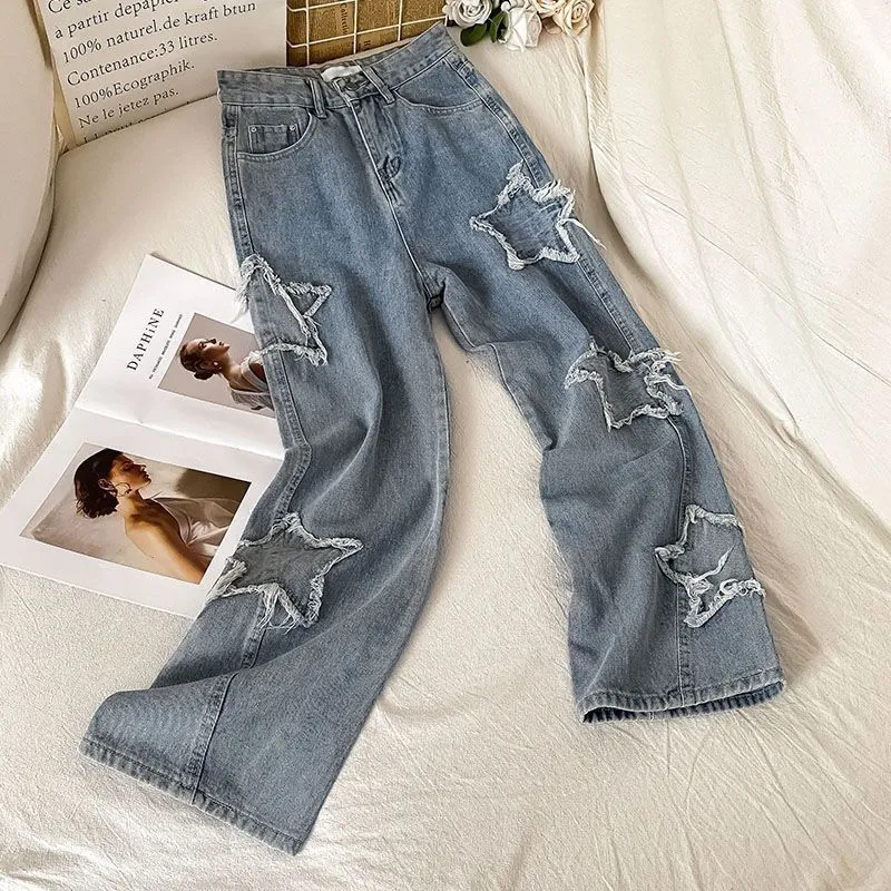 Straight XINGX Jeans Women's High Waist Loose - Blue