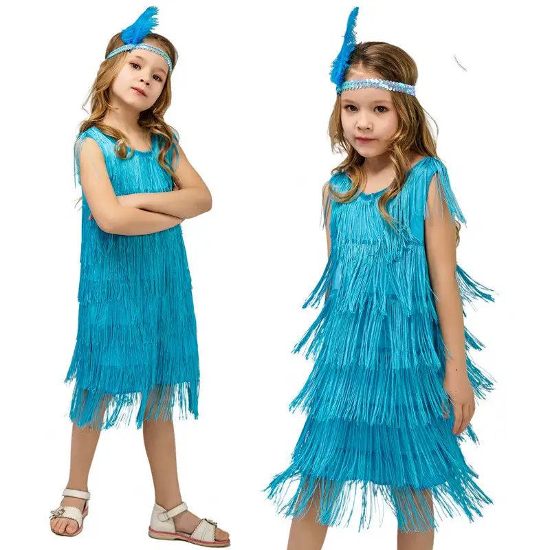 Child Girl Retro Latin Dance Performance Wear Tassel Dress
