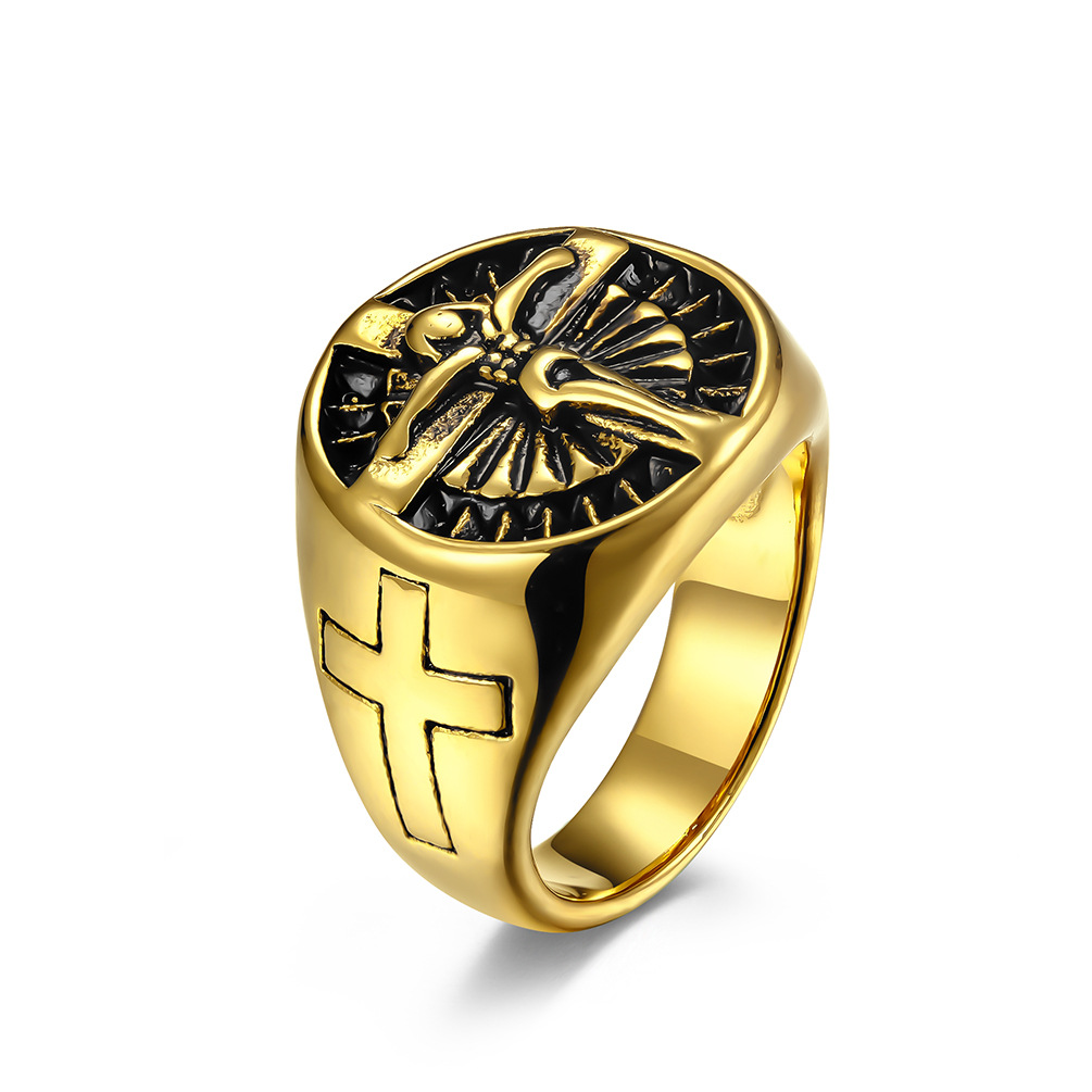Titanium Steel Cross Vintage Men's Ring