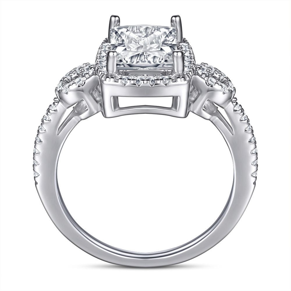 Female Sterling Silver Zircon Square Diamond Ring Simulation Diamond