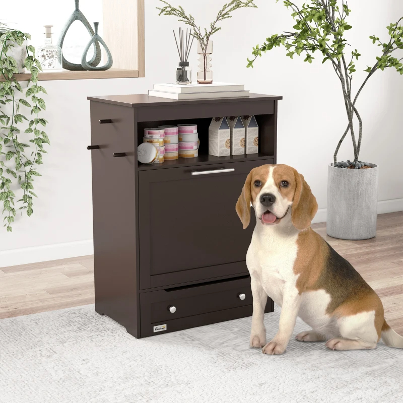 Pet Feeder Station Storage Cabinet, Dog Food Storage Container With Dog Raised Bowls, Watering Supplies, Gray