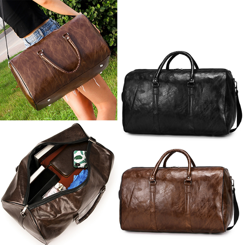 Men PU Leather Duffle Gym Bag Weekend Bag Luggage Travel Casual Handbag Holdall 4