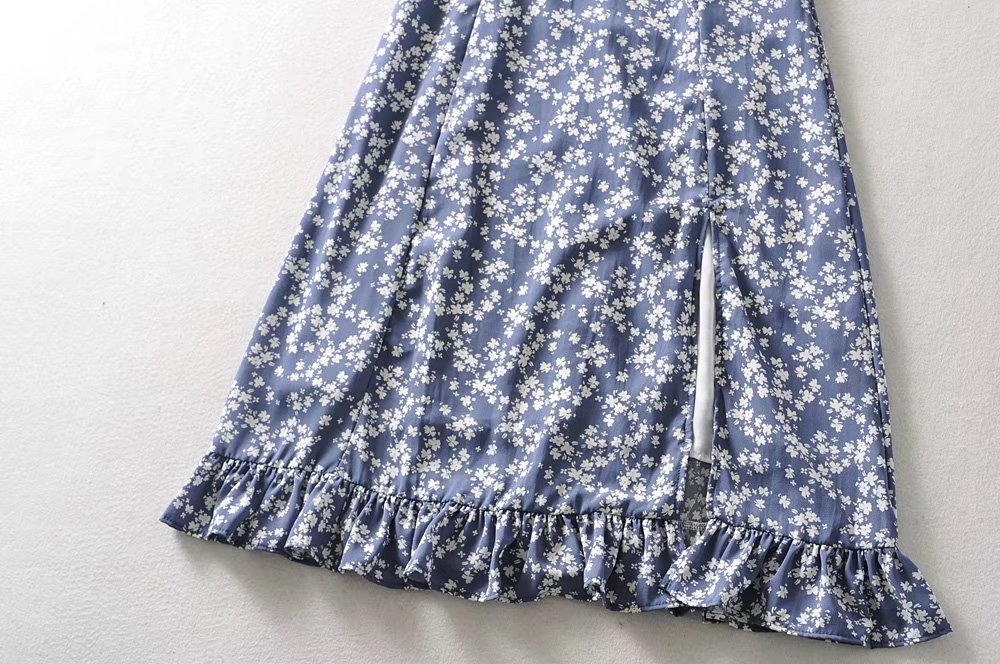 Women's French Style Retro Square Collar Puff Sleeve Floral Flounce Dress