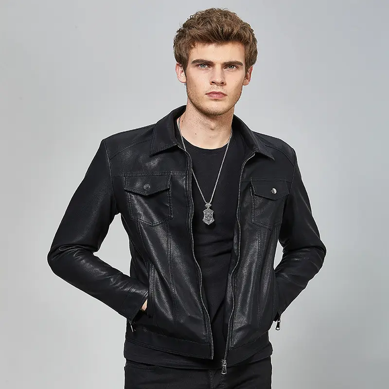 Ouma Men's Youth Casual Leather Motorcycle Jacket