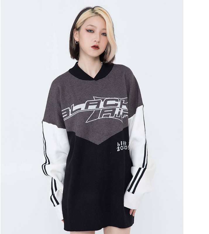 Trendy Niche Hit Color Small Neckline Loose Sweater Men