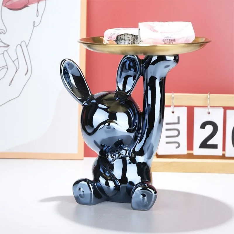 Title 4, Ins Silver Astronaut Rabbit Tray Figurines Pigg...