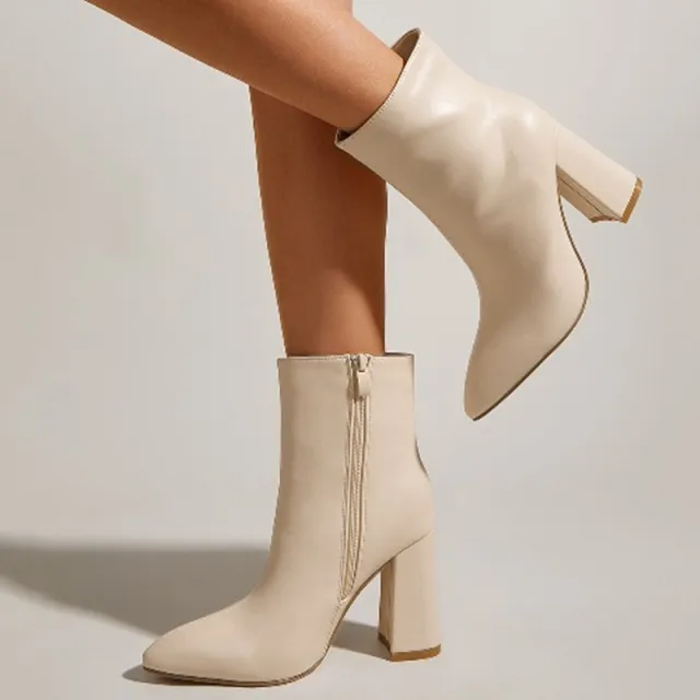 Women's Thick heeled Pointed High heeled Martin Boots Apricot - Shop at LoveMi
