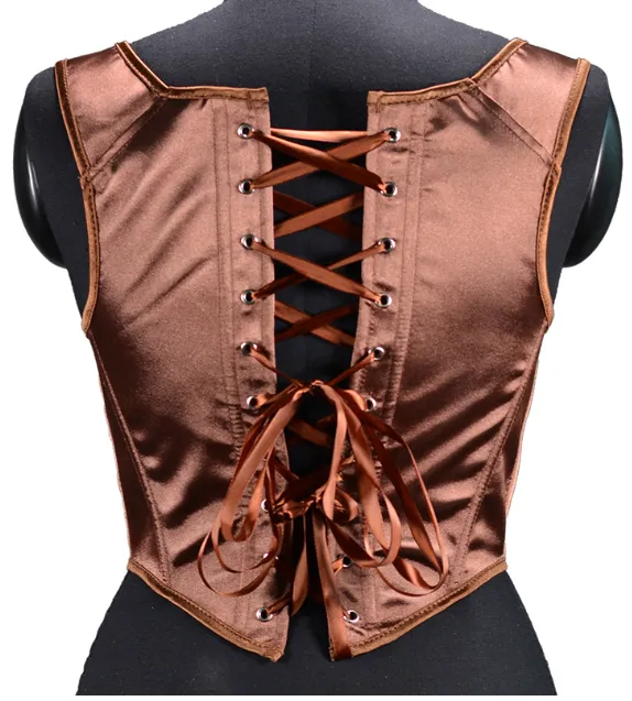 Satin Tunic Sexy Strap Slim Fit Cropped Fishbone Corset - Coffee