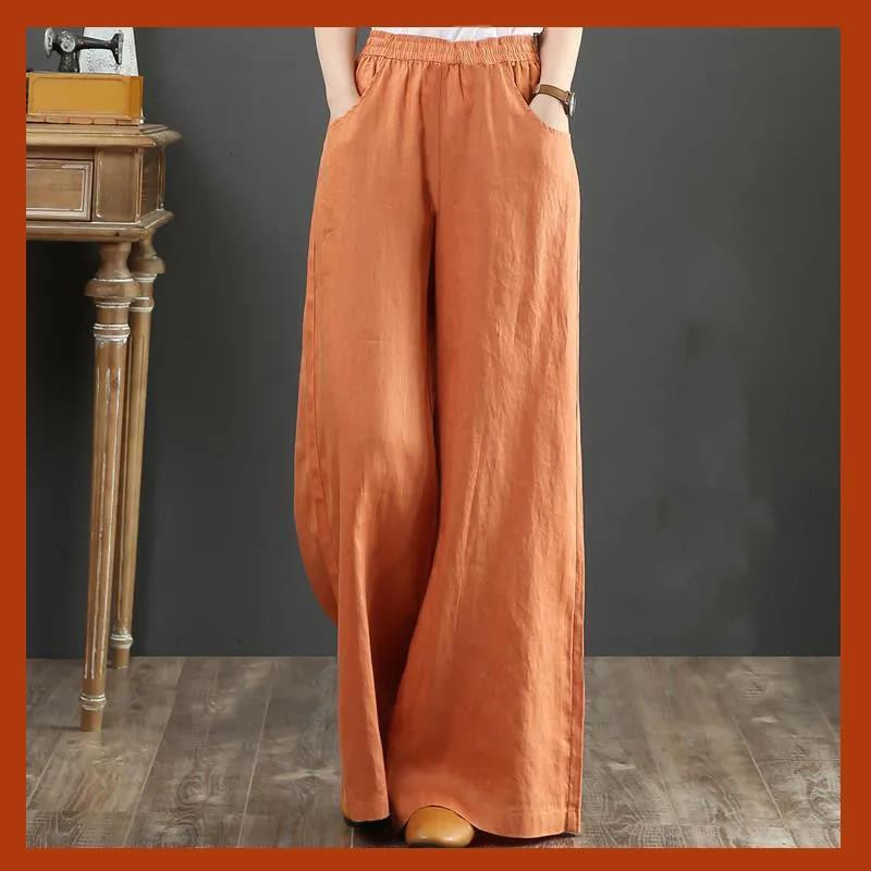 Title 4, Pure Linen Plus Size Wide Leg Pants Women Draws...