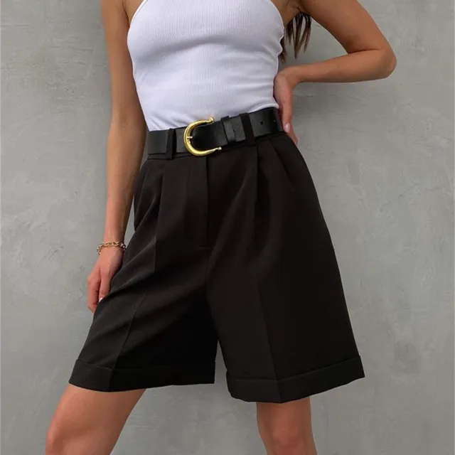 Women's High Waist Quick Dry Solid Color Western Pants Shorts Black - Shop at LoveMi