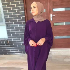 Women's Dubai Saudi Arabia Solid Colour Bat Sleeve Large Robe Cardigan - Purple - View 1