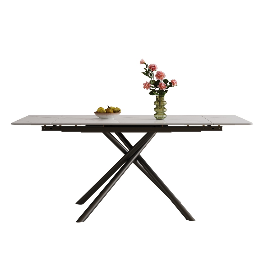 Table à manger rétractable en pierre frittée, design rectangulaire moderne – Image 2