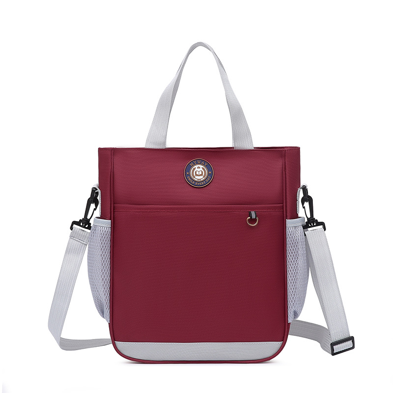 Primary School Student Printing And Tutoring Bag Oxford Cloth Tote Bag Children's One Shoulder Hand-held Printing Logo Tutoring Art File Bag - Wine Red
