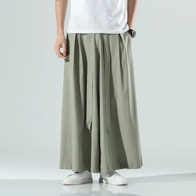 Summer Thin Wide leg Pants Men's Large Size Loose Ice Silk Casual Pants Army Green - Shop at LoveMi