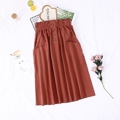 Solid Color Pocket Loose And Thin Cotton Mid-length Skirt