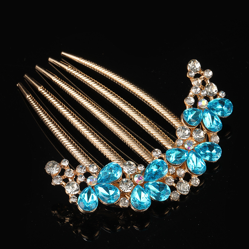 Alloy Water Drill Comb Comb Palace Style Women's Five tooth Comb Blue - Shop at LoveMi