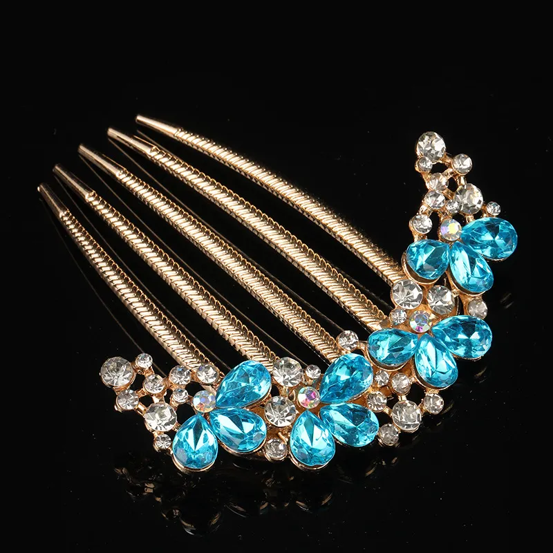 Alloy Water Drill Comb Comb Palace Style Women's Five-tooth Comb - Blue